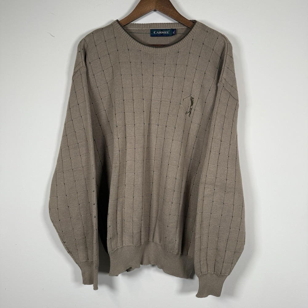 Vintage Men's Carmel Crewneck Knit‎ Sweater Beige Golfer Size XL